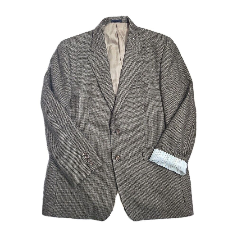 Lauren Ralph Lauren Blazer Men 42R Brown Lambswool Houndstooth Jacket Sport Coat